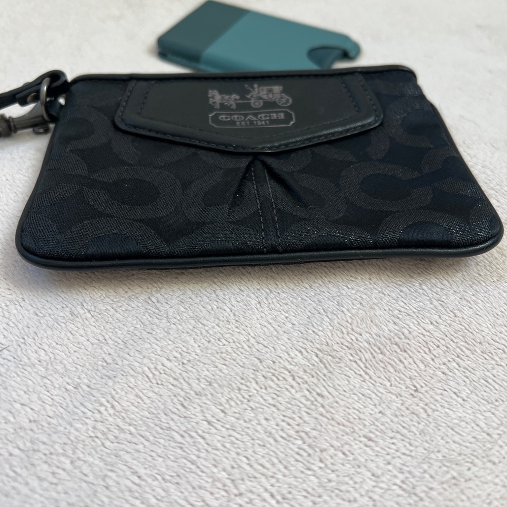Coach Black Signature Jacquard Wristlet | Leather Trim - Picture 9 of 10
